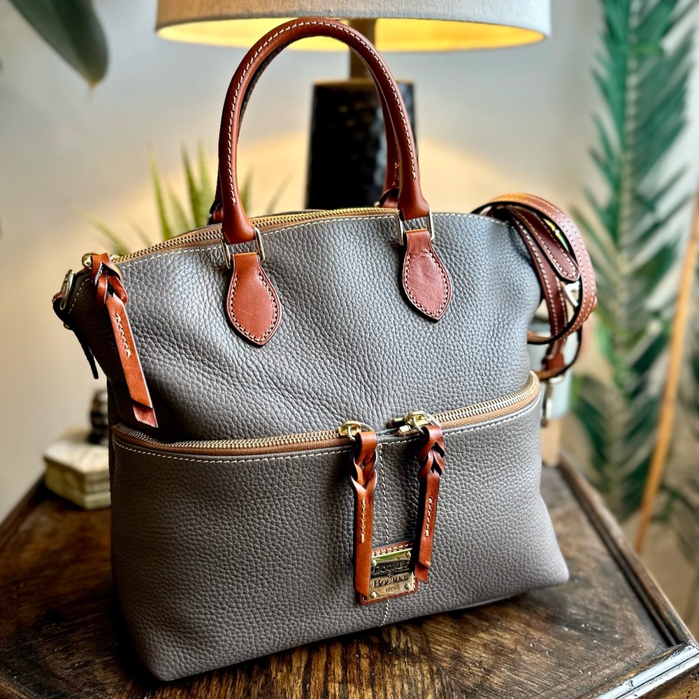 Dooney & Bourke Dillen Double Pocket Satchel in Elephant Grey - Picture 16 of 16